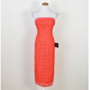 Lulu's Chic Intent Bright Red Crochet Textured Strapless Midi Dress NEW - XS